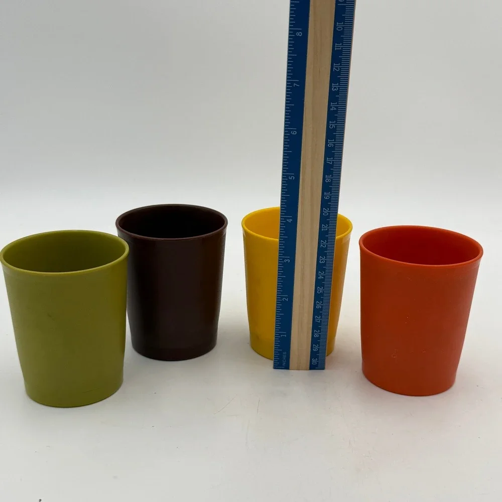 Vintage Tupperware Tumblers Set of 6 Harvest Colors Orange Yellow Green Brown
